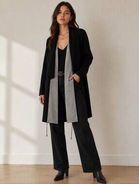 FABIANA FILIPPI Black Gray Cashmere Wool Silk Open Front Cardigan Sweater S
